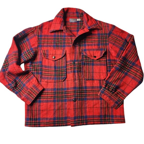 Vintage Pendleton Mens Medium Red Plaid Board Wool Button up Shacket Shirt - Picture 1 of 11